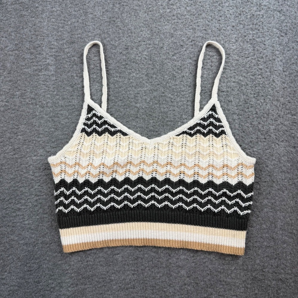 American Eagle Knit Cami Top Women's Medium Black Tan Chevron Cropped Tank